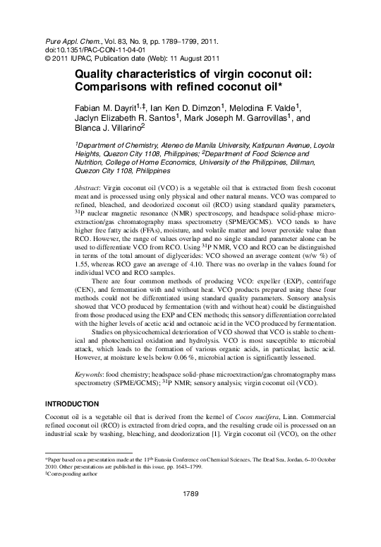 (PDF) Quality characteristics of virgin coconut oil Comparisons with
