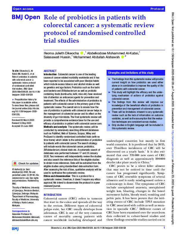(PDF) Role of probiotics in patients with colorectal cancer: a ...