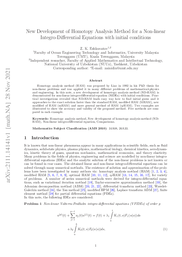 (PDF) New Development of Homotopy Analysis Method for a Non-linear ...