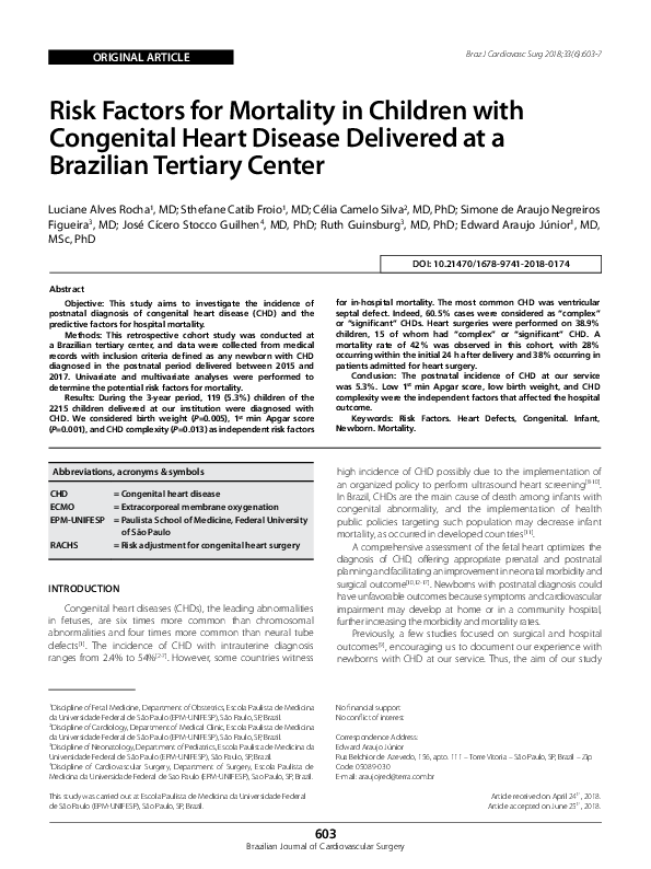 (PDF) Risk Factors for Mortality in Children with Congenital Heart ...
