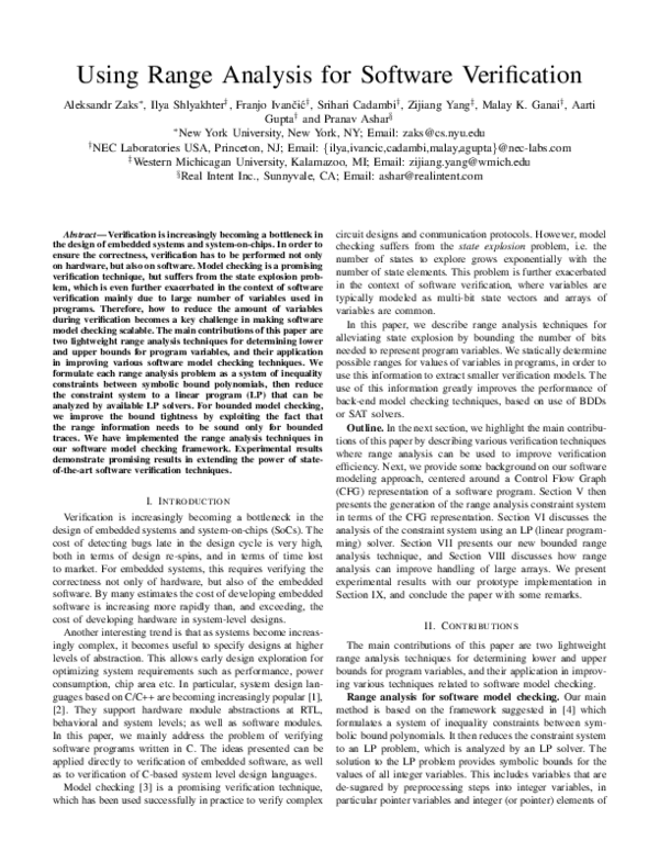 (PDF) Using range analysis for software verification