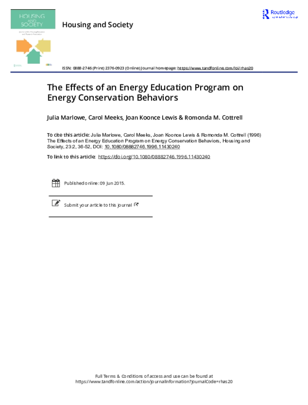 (PDF) The Effects of an Energy Education Program on Energy Conservation ...