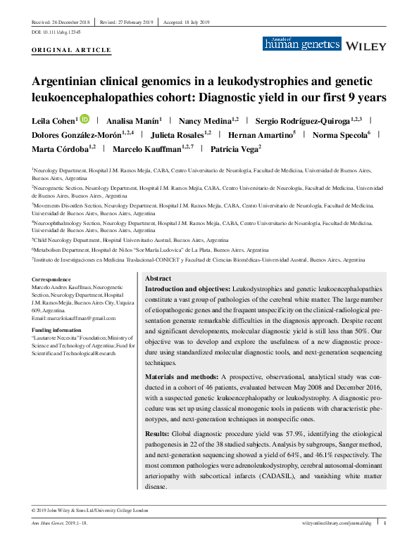(PDF) Argentinian clinical genomics in a leukodystrophies and genetic ...