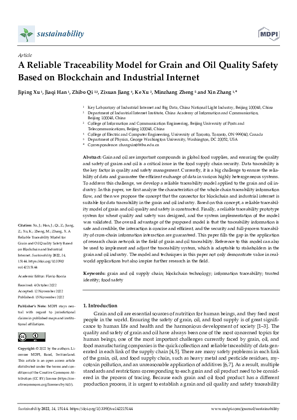 (PDF) A Reliable Traceability Model for Grain and Oil Quality Safety ...