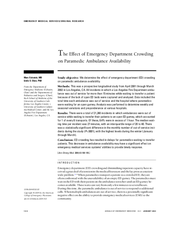 (PDF) The effect of emergency department crowding on paramedic ...