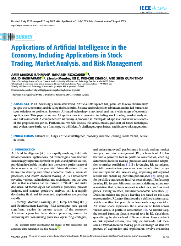 (PDF) Applications of Artificial Intelligence in the Economy, Including ...