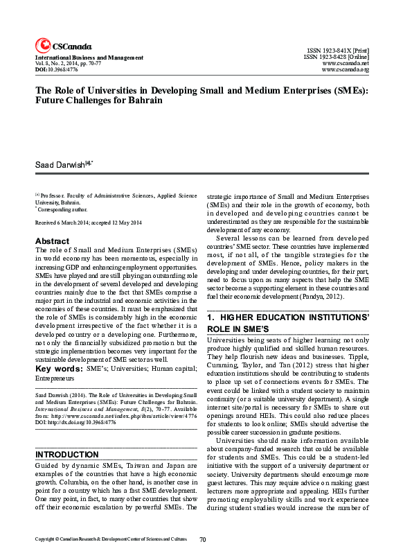 (PDF) The Role of Universities in Developing Small and Medium ...