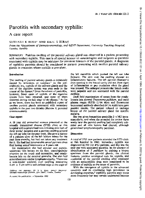 (PDF) Parotitis with secondary syphilis: a case report