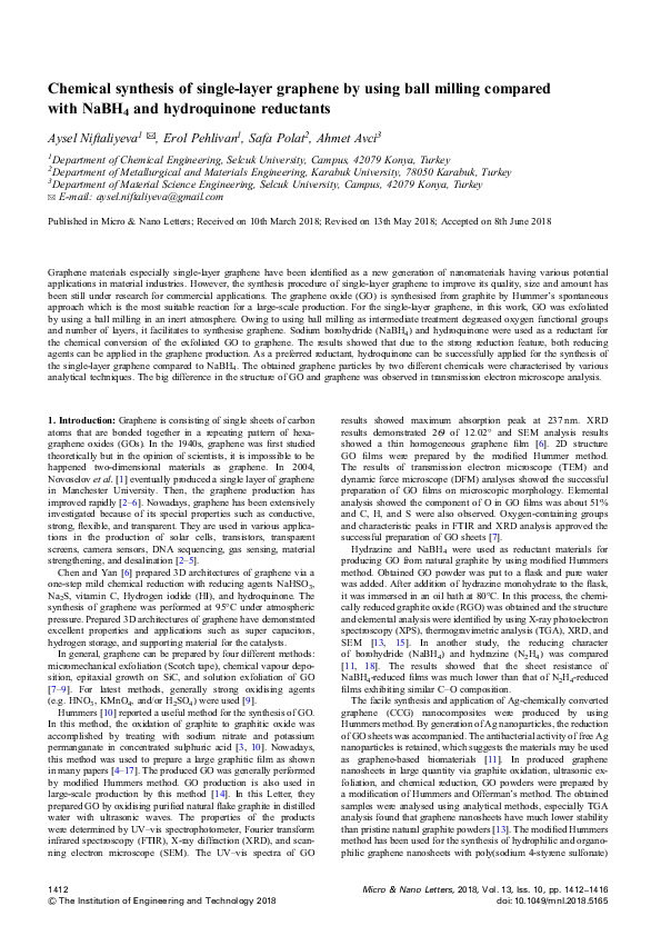 (PDF) Chemical synthesis of single‐layer graphene by using ball milling ...