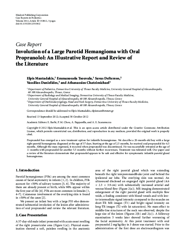 (PDF) Involution of a Large Parotid Hemangioma with Oral Propranolol ...