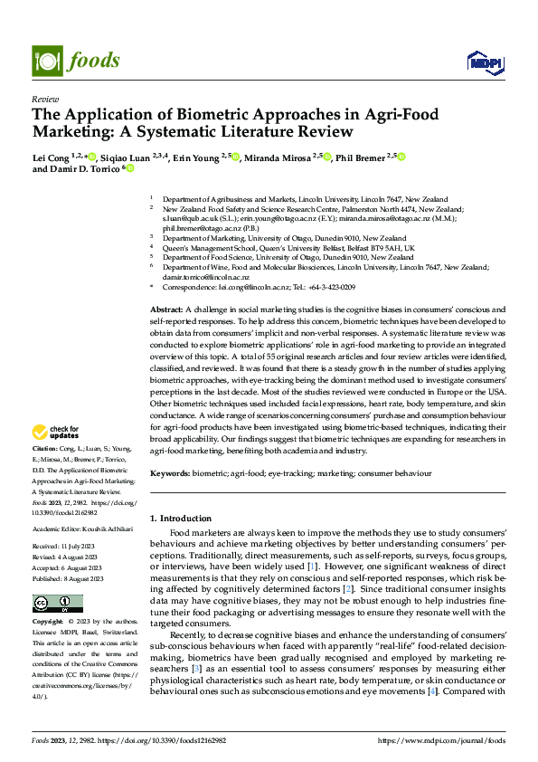 (PDF) The Application of Biometric Approaches in Agri-Food Marketing: A ...