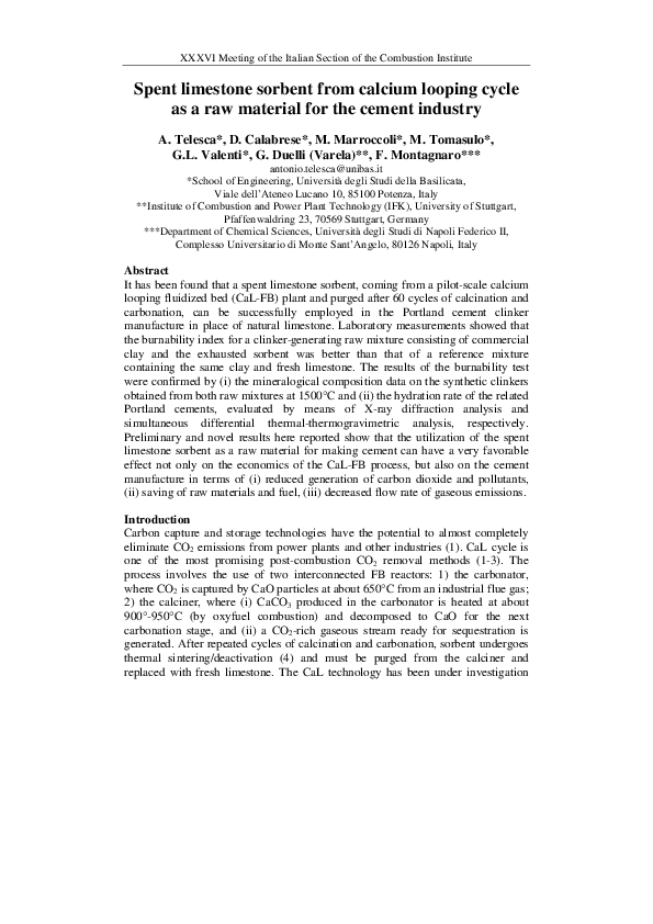 (PDF) Spent limestone sorbent from calcium looping cycle as a raw ...
