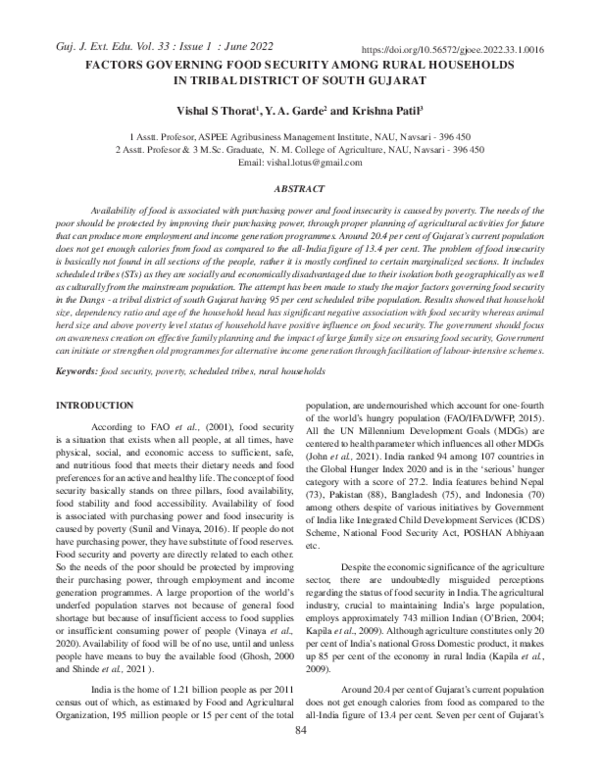(PDF) Factors Governing Food Security Among Rural Households in Tribal ...