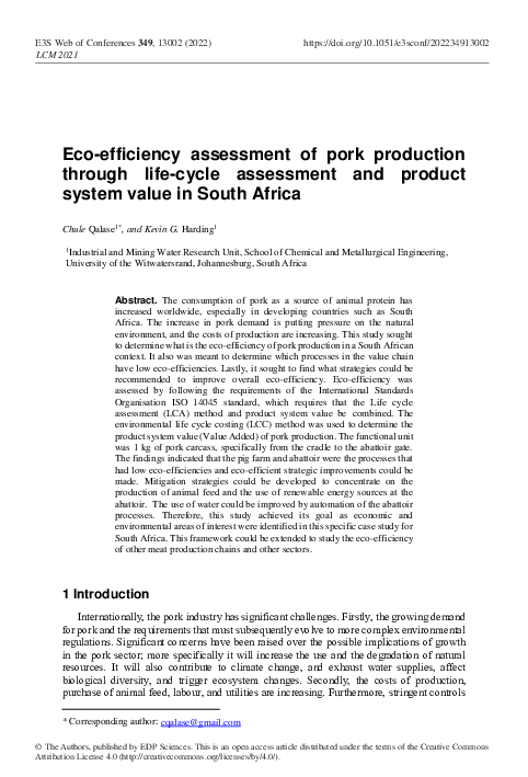 (PDF) Eco-efficiency assessment of pork production through life-cycle ...