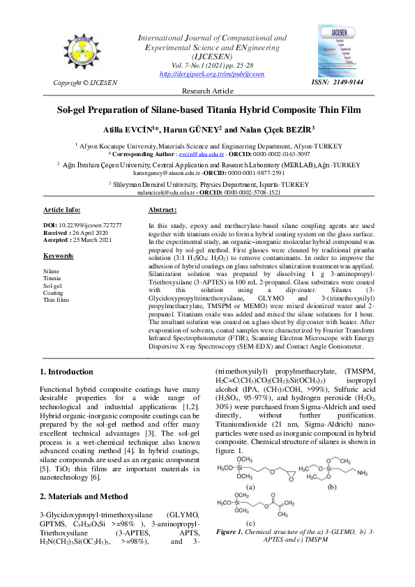 (PDF) Sol-gel Preparation of Silan based Titania Hybrid Composite Thin Film