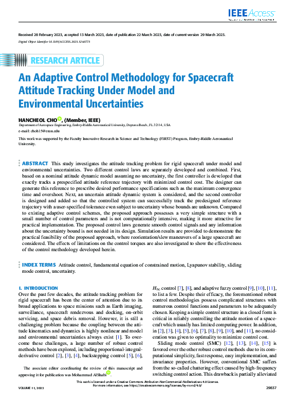 (PDF) An Adaptive Control Methodology for Spacecraft Attitude Tracking ...