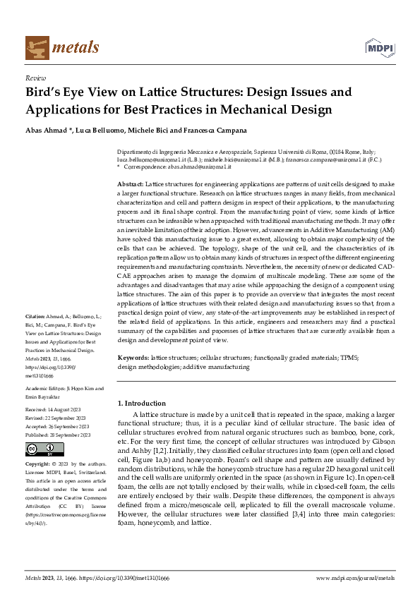 (PDF) Bird’s Eye View on Lattice Structures: Design Issues and ...