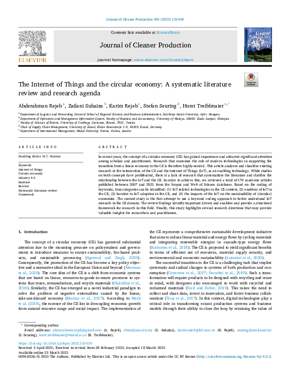 (PDF) The Internet of Things and the circular economy: A systematic ...