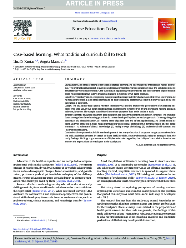 (PDF) Case-based learning: What traditional curricula fail to teach