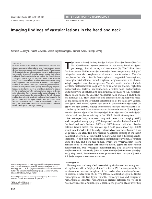 (PDF) Imaging findings of vascular lesions in the head and neck