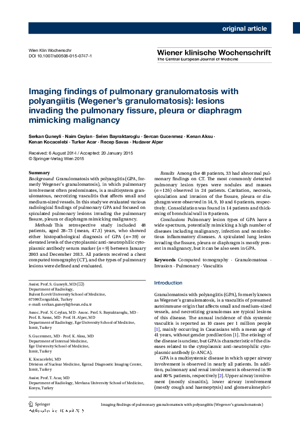 (PDF) Imaging findings of pulmonary granulomatosis with polyangiitis ...