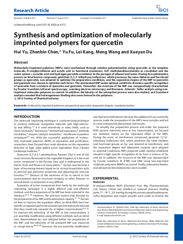 (PDF) Synthesis and optimization of molecularly imprinted polymers for ...