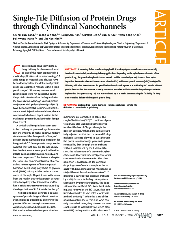 (PDF) Single-File Diffusion of Protein Drugs through Cylindrical ...