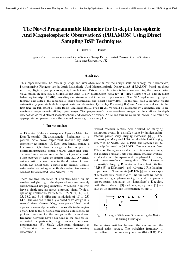 (PDF) Novel Programmable Riometer for in-depth Ionospheric and ...