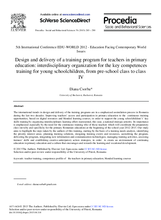 (PDF) Design and Delivery of a Training Program for Teachers in Primary ...