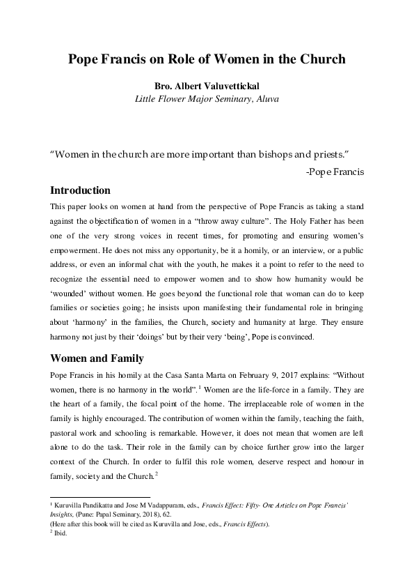 (PDF) Pope Francis on Role of Women in the Church