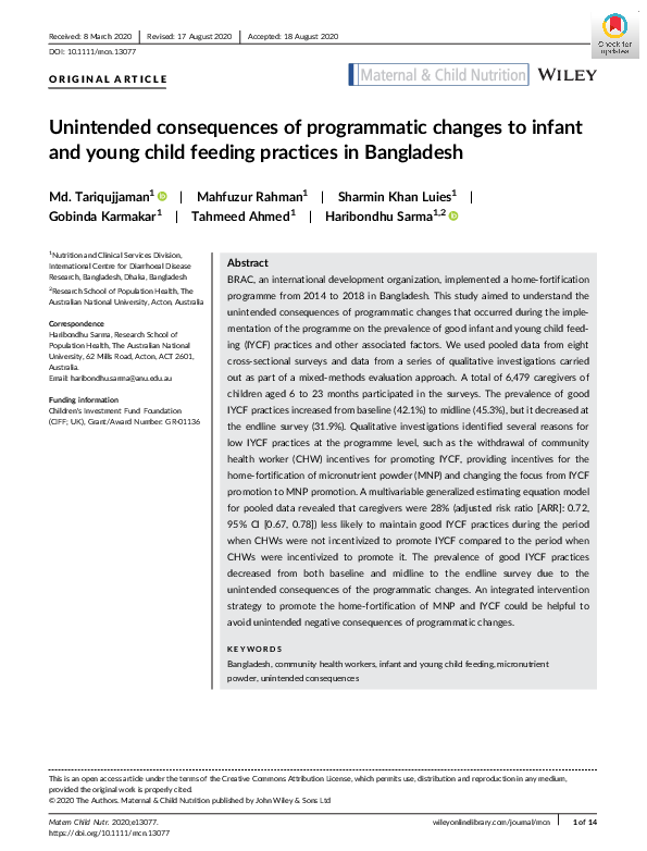 (PDF) Unintended consequences of programmatic changes to infant and ...