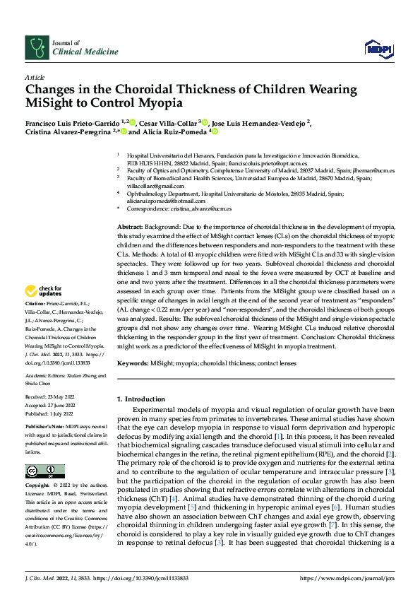 (PDF) Changes in the Choroidal Thickness of Children Wearing MiSight to ...
