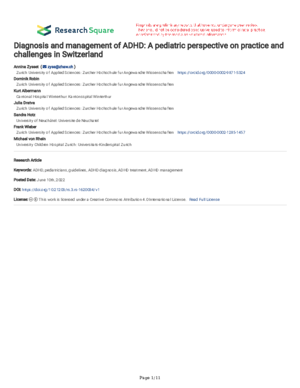 (PDF) Diagnosis and management of ADHD: A pediatric perspective on ...