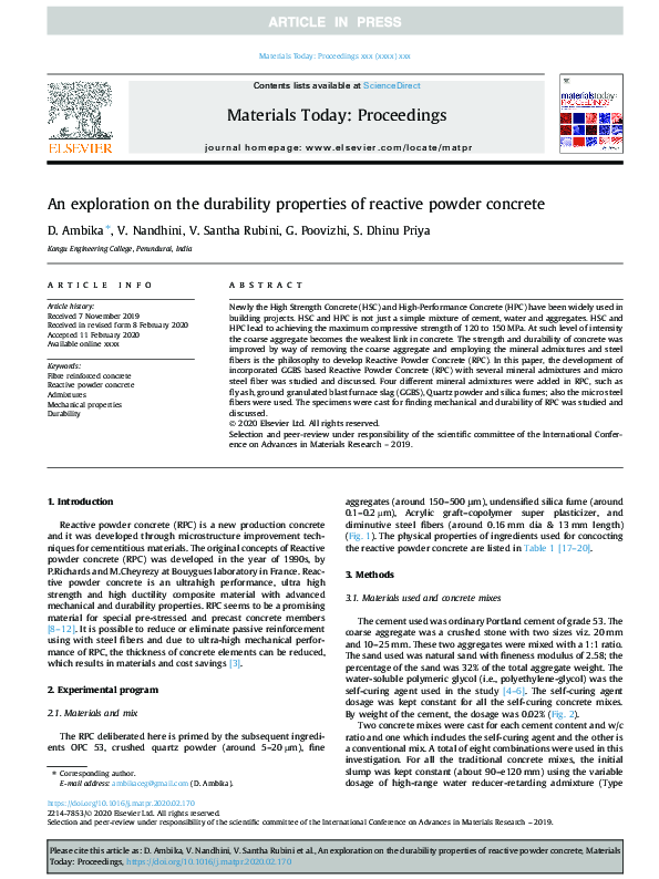 (PDF) An exploration on the durability properties of reactive powder ...