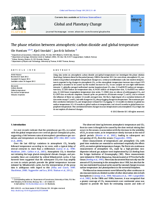 (PDF) The phase relation between atmospheric carbon dioxide and global ...