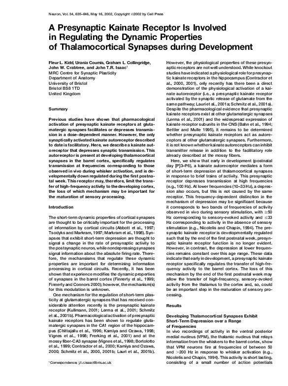 (PDF) A Presynaptic Kainate Receptor Is Involved in Regulating the ...