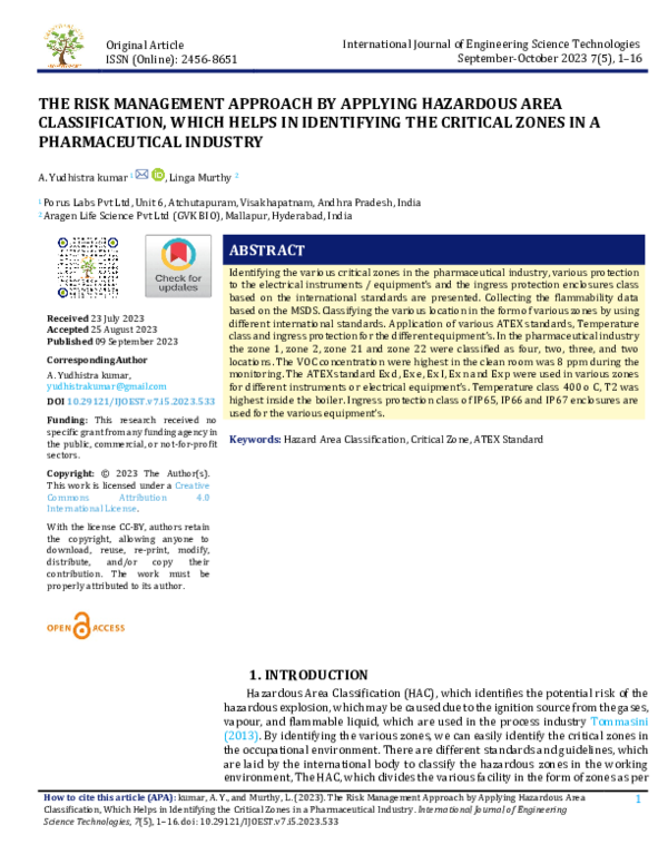 (PDF) THE RISK MANAGEMENT APPROACH BY APPLYING HAZARDOUS AREA ...