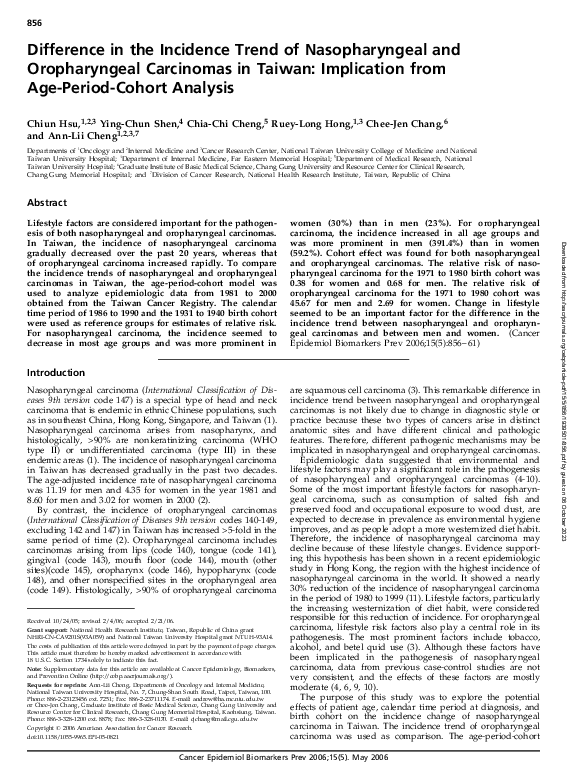 (PDF) Difference in the Incidence Trend of Nasopharyngeal and ...