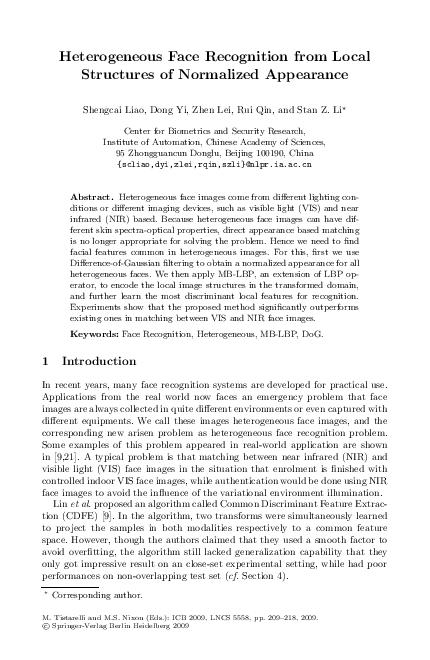 (PDF) Heterogeneous Face Recognition from Local Structures of ...