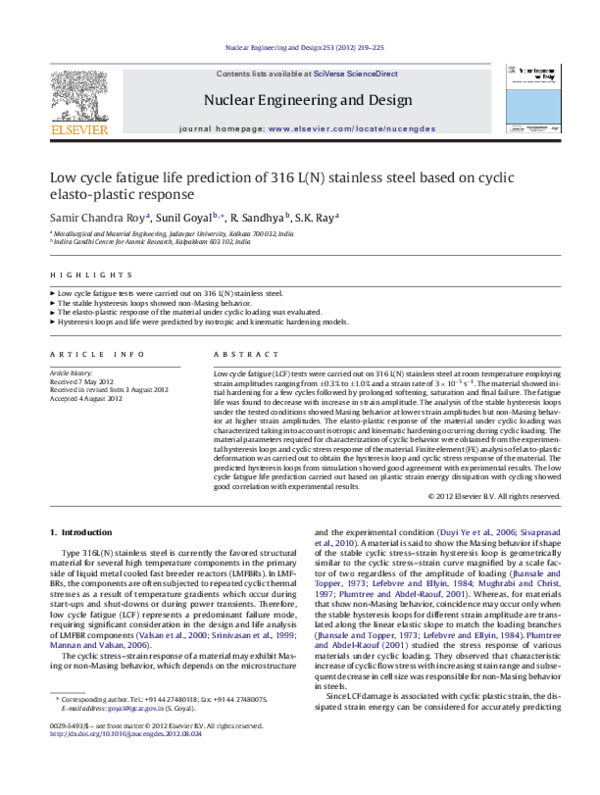 (PDF) Low cycle fatigue life prediction of 316 L(N) stainless steel ...