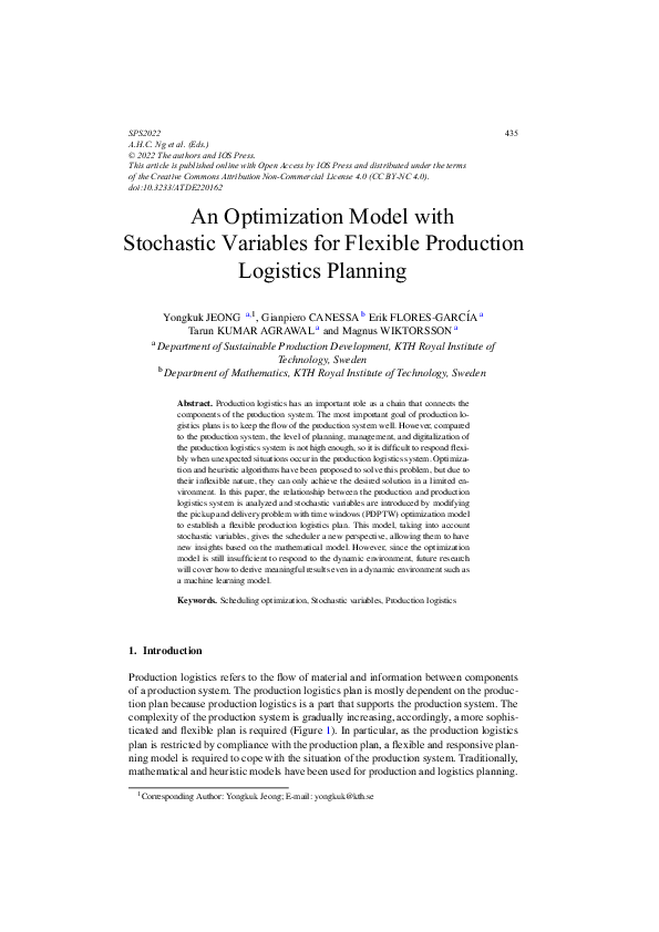 (PDF) An Optimization Model with Stochastic Variables for Flexible ...