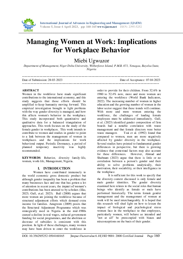 (PDF) Managing Women at Work: Implications for Workplace Behavior