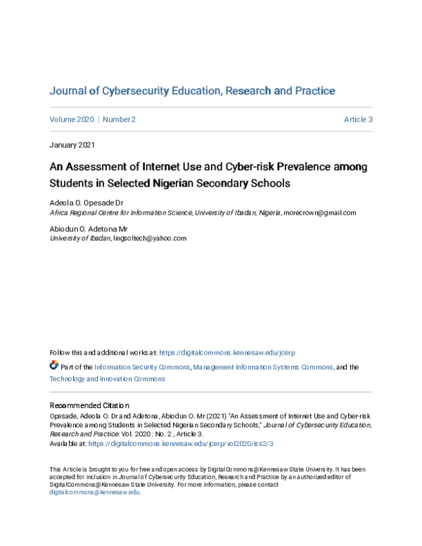 (PDF) An Assessment of Internet Use and Cyber-risk Prevalence among ...