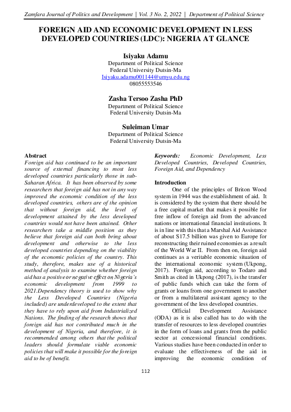 (PDF) FOREIGN AID AND ECONOMIC DEVELOPMENT IN LESS DEVELOPED COUNTRIES ...
