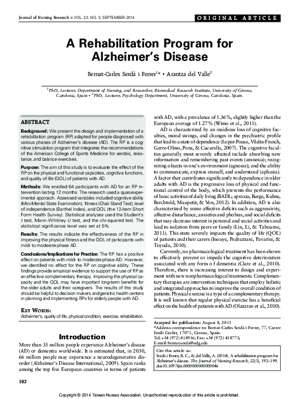 (PDF) A Rehabilitation Program for Alzheimer’s Disease