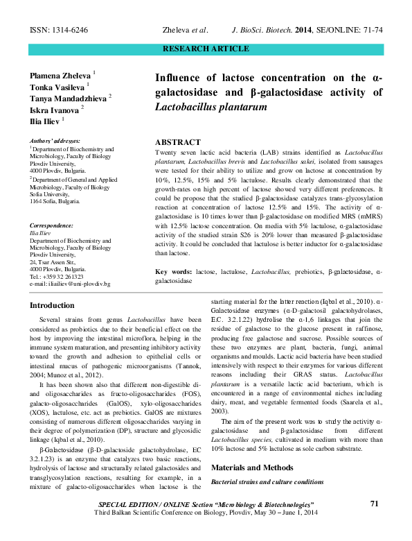 (PDF) Influence of lactose concentration on the α-galactosidase and β ...