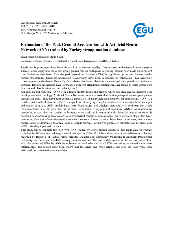 (PDF) Estimation of the Peak Ground Acceleration with Artificial Neural ...