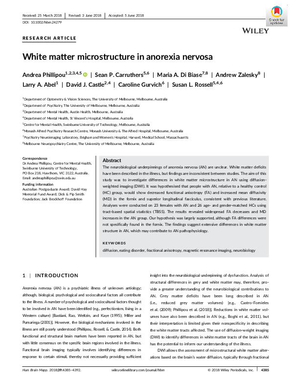 (PDF) White matter microstructure in anorexia nervosa
