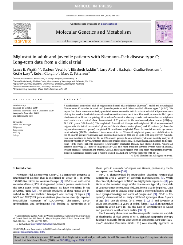 Miglustat in adult and juvenile patients with Niemann–Pick disease type C: Long-term data from a clinical trial