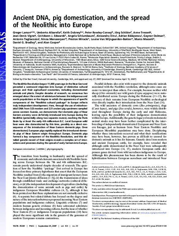 (PDF) Ancient DNA, pig domestication, and the spread of the Neolithic ...